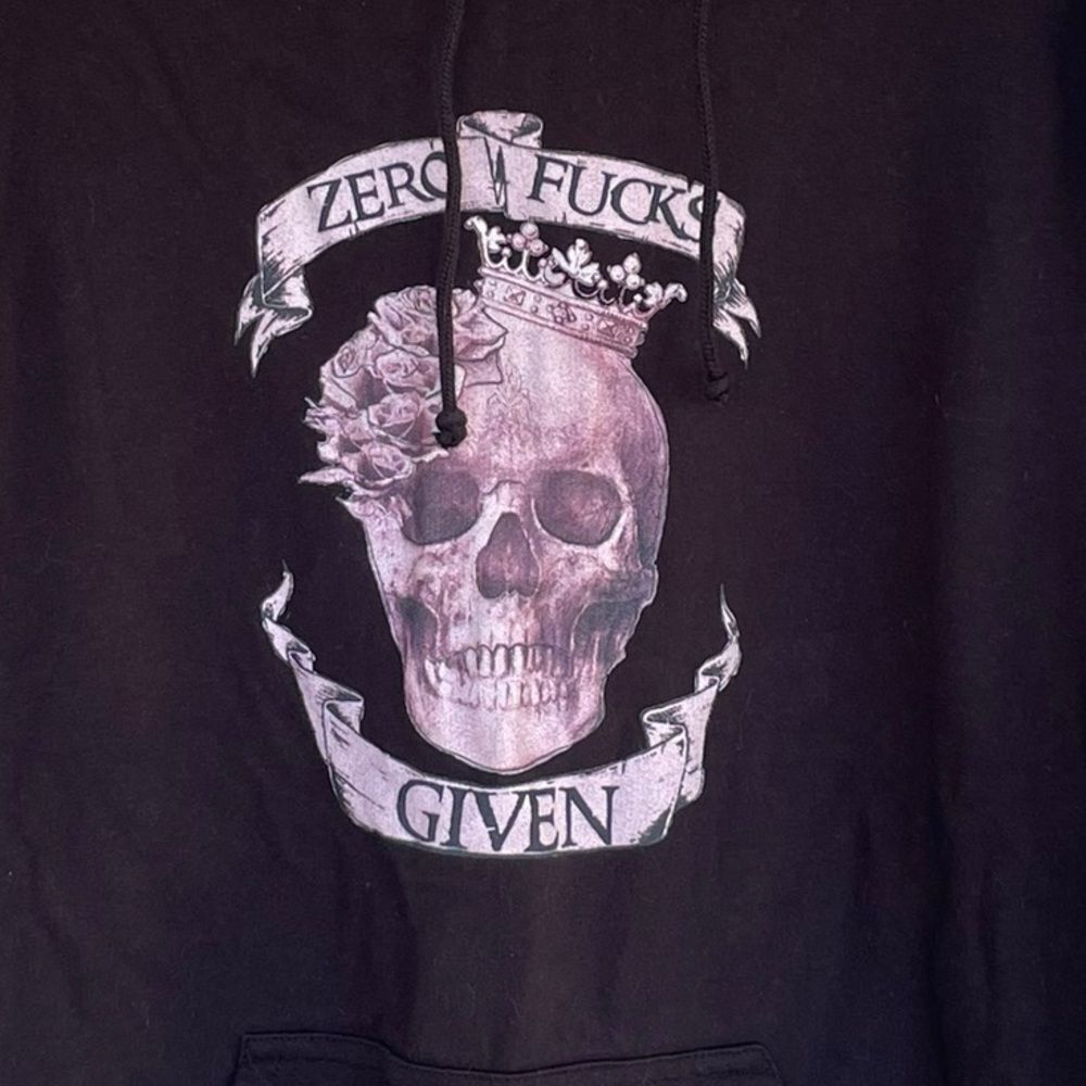 Zero F*cks Given Skull Graphic Hoodie Women’s Large Goth Punk